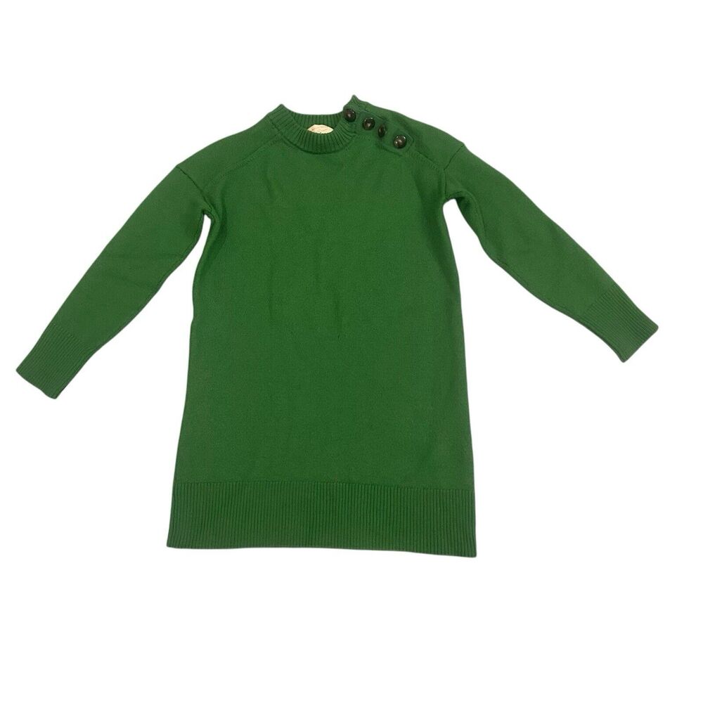 Green Crewneck Button-Shoulder Sweater Dress